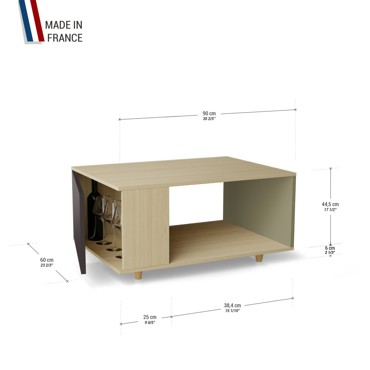 Table basse LIGATIO Chêne Clair - Graphite - Olive YZ-LGCLOUV-GPCLOL-01-01