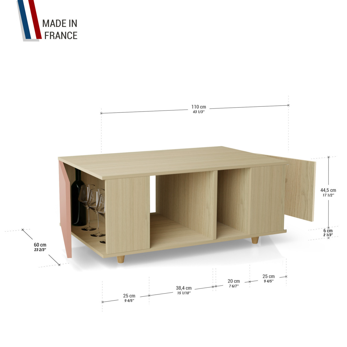 Table basse GRANDE LIGATIO Chêne Clair - Abricot - Chêne Clair - Chêne Clair YZ-GLGCLOUV-ABCLCL-01-01