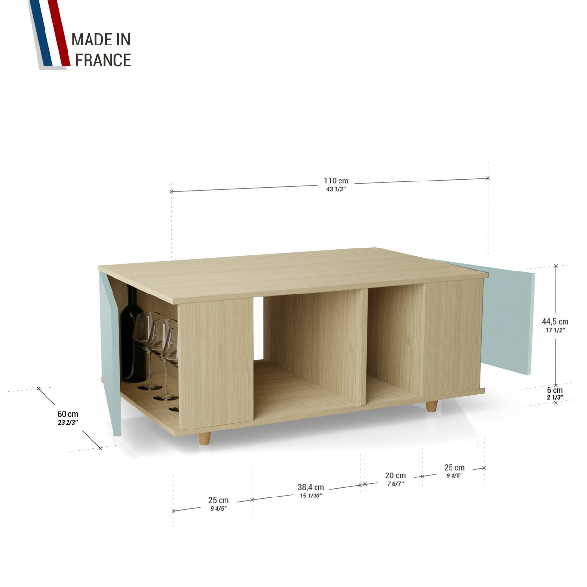 Table basse GRANDE LIGATIO Chêne Clair - Curaçao - Chêne Clair - Curaçao YZ-GLGCLOUV-CUCLCU-01-01