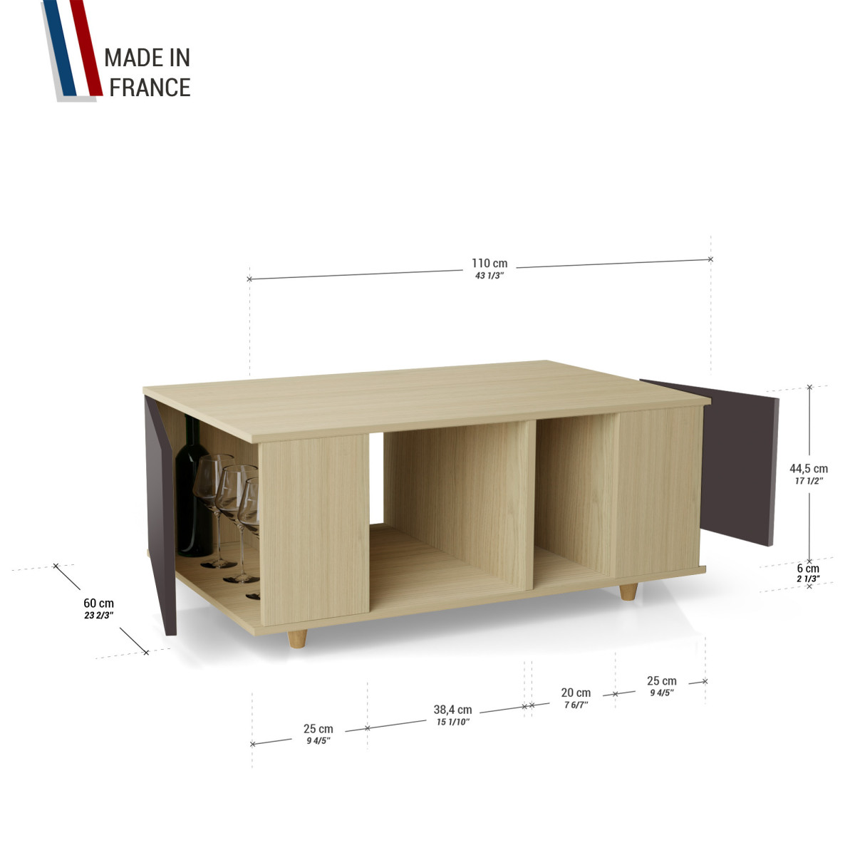 Table basse GRANDE LIGATIO Chêne Clair - Graphite - Chêne Clair - Graphite YZ-GLGCLOUV-GPCLGP-01-01