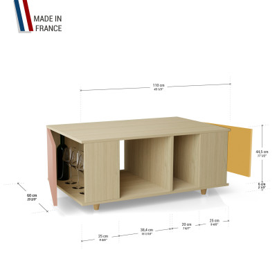 Table basse GRANDE LIGATIO Chêne Clair - Abricot - Curry YZ-GLGCLOUV-ABCLCY-01-01