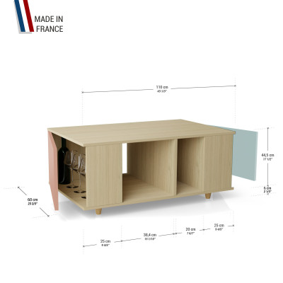 Table basse GRANDE LIGATIO Chêne Clair - Abricot - Curaçao YZ-GLGCLOUV-ABCLCU-01-01