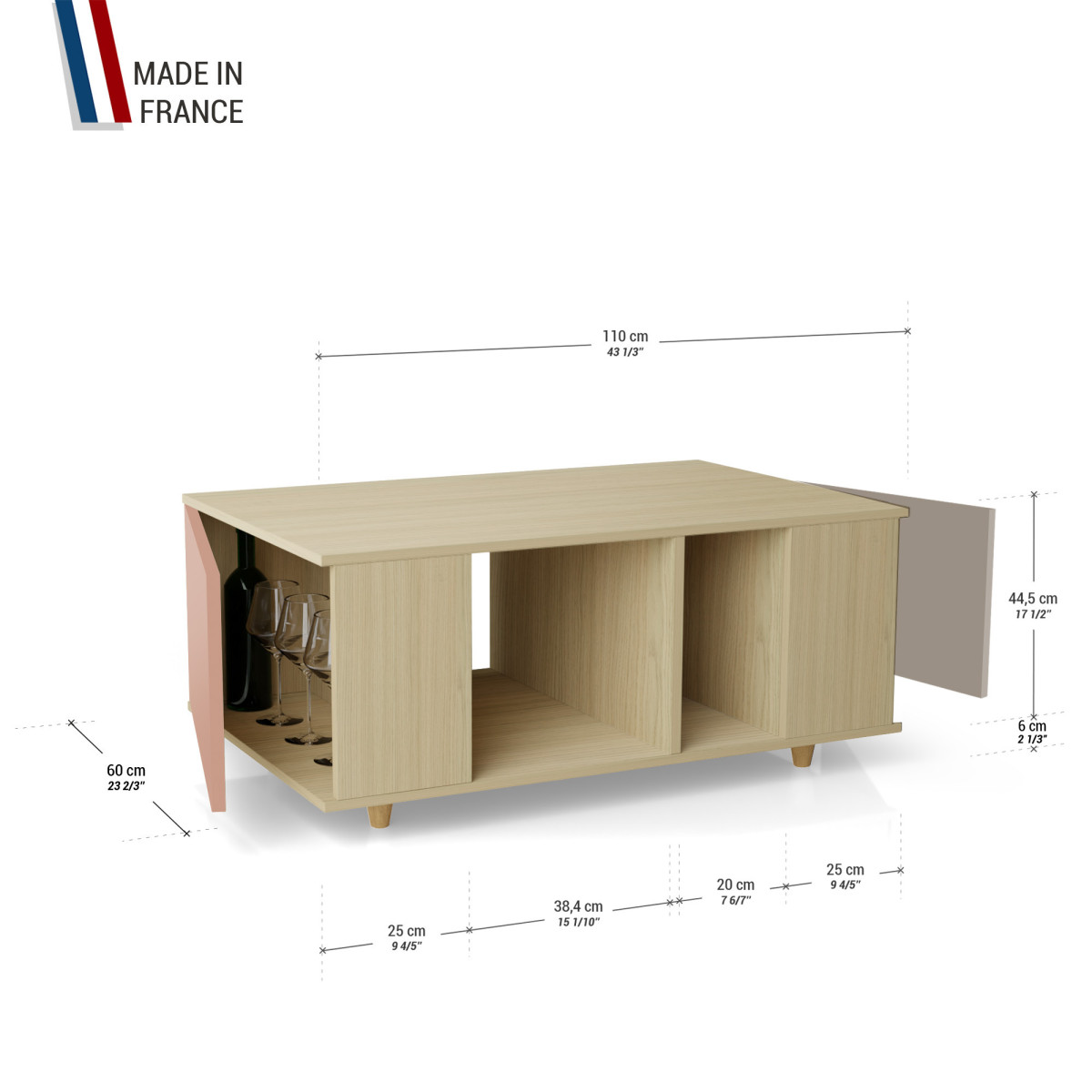 Table basse GRANDE LIGATIO Chêne Clair - Abricot - Sienne YZ-GLGCLOUV-ABCLSI-01-01