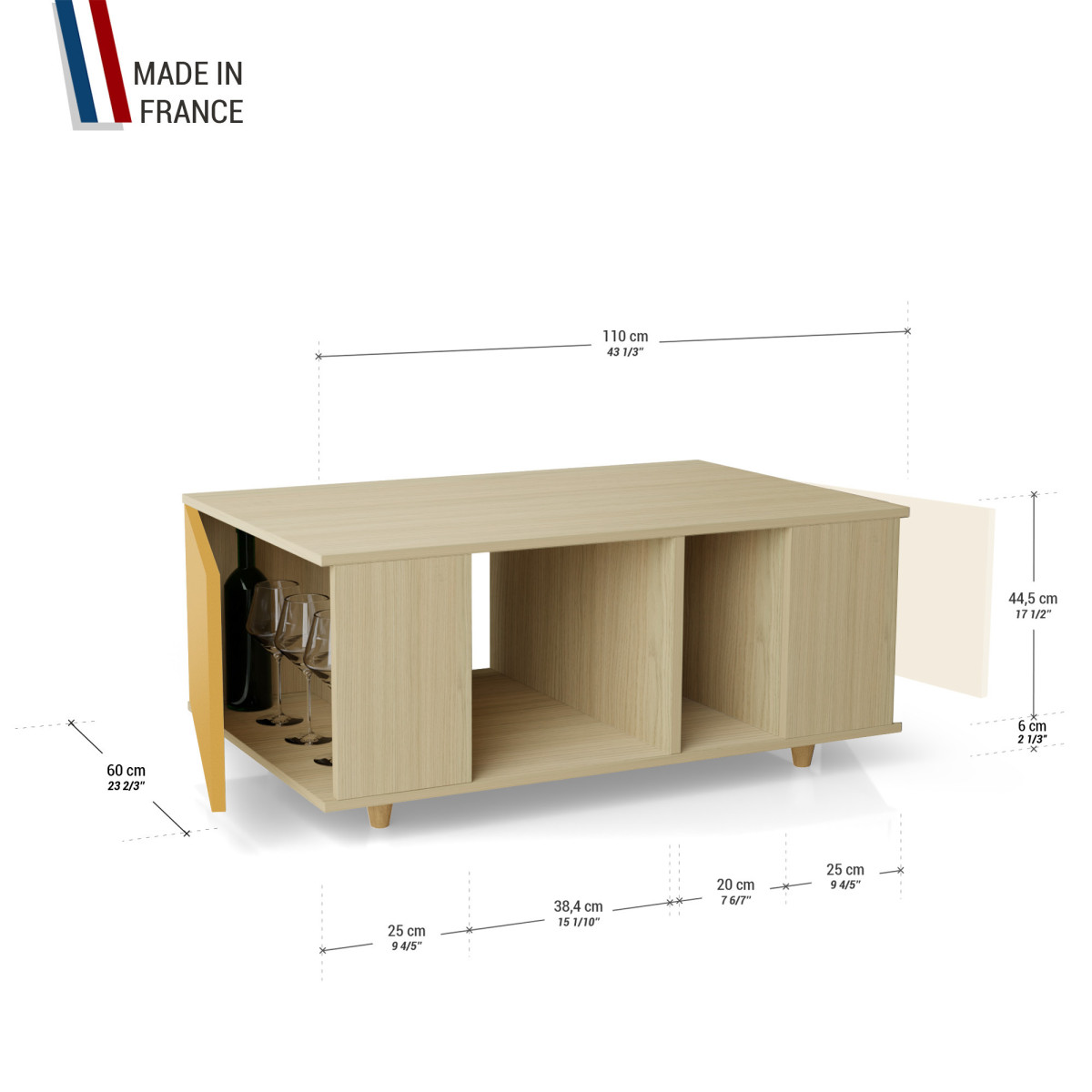 Table basse GRANDE LIGATIO Chêne Clair - Curry - Porcelaine YZ-GLGCLOUV-CYCLPO-01-01