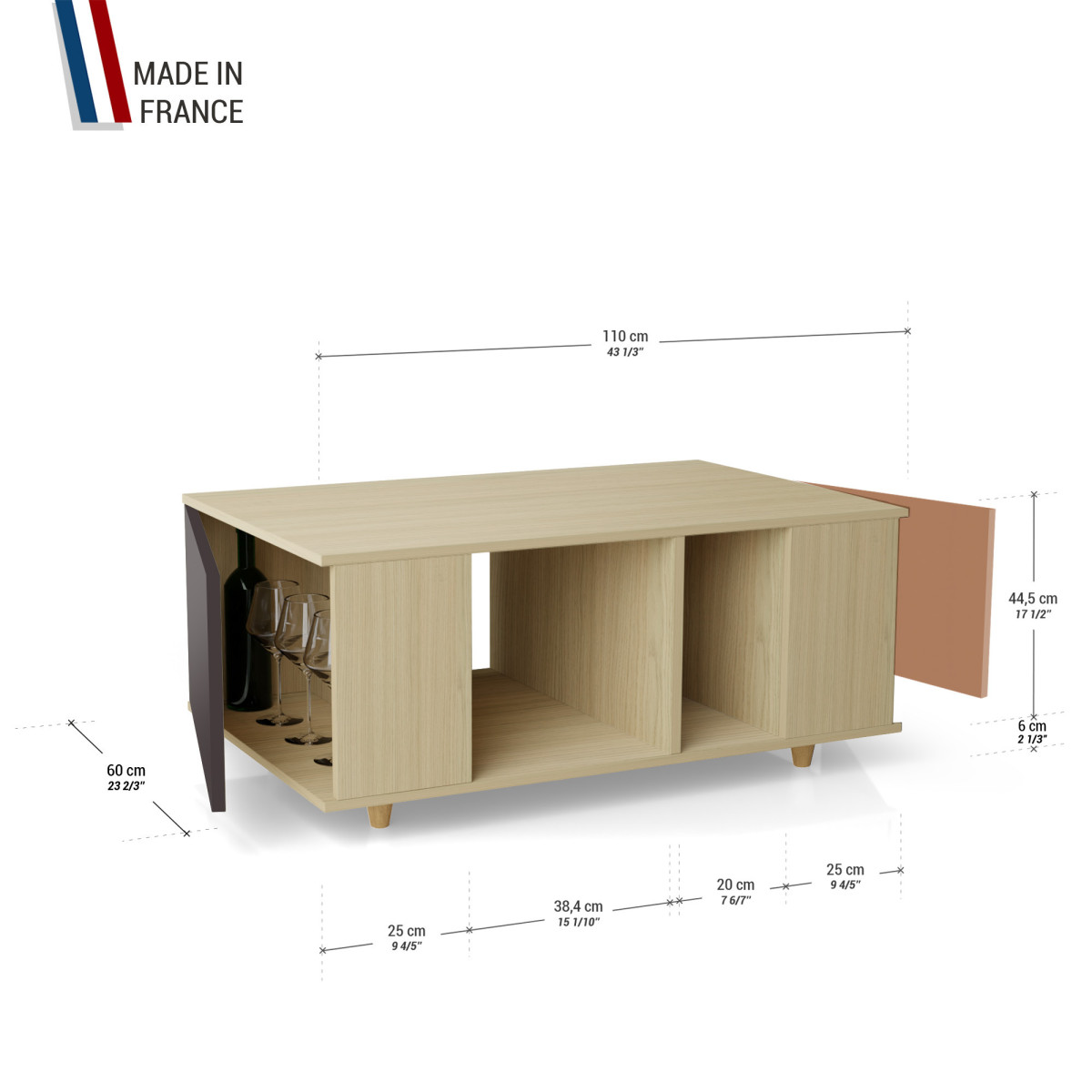 Table basse GRANDE LIGATIO Chêne Clair - Graphite - Terracotta YZ-GLGCLOUV-GPCLTE-01-01