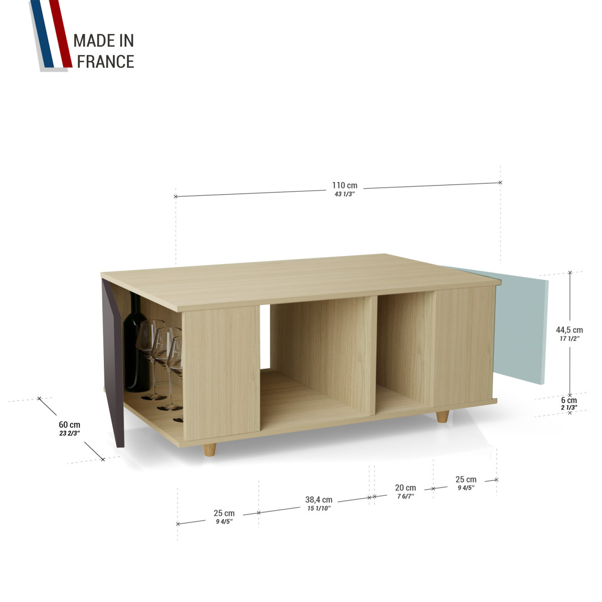 Table basse GRANDE LIGATIO Chêne Clair - Graphite - Curaçao YZ-GLGCLOUV-GPCLCU-01-01